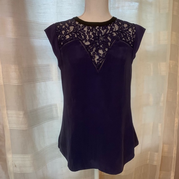 Navy Rebecca Taylor Silk Top - Picture 1 of 7